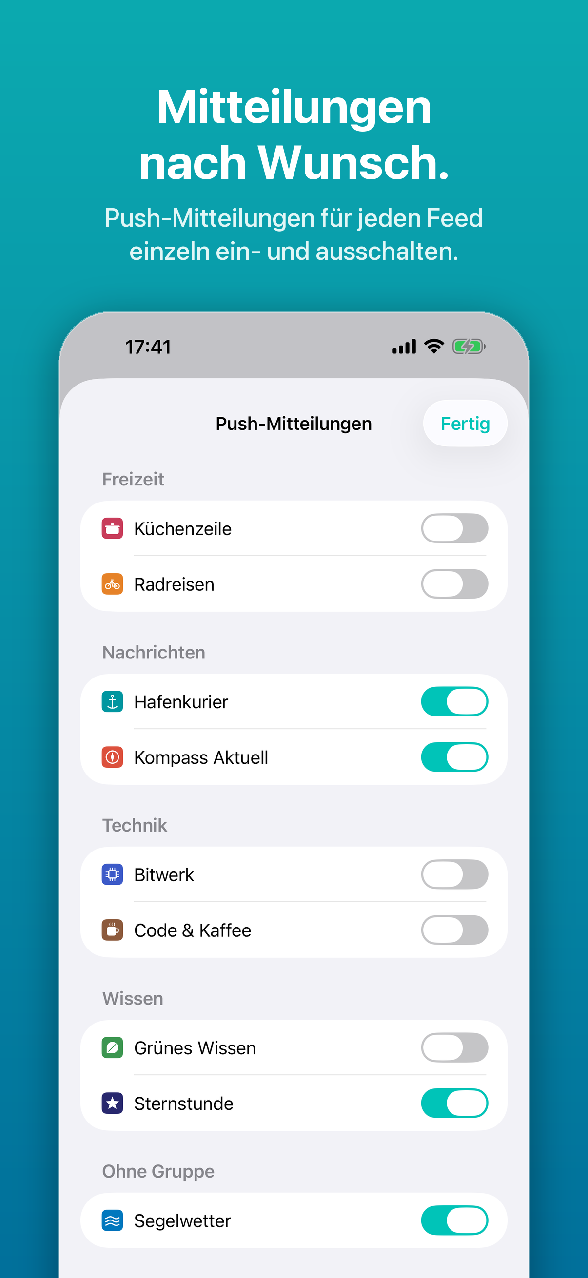 FeedWerft Push-Mitteilungen je Feed