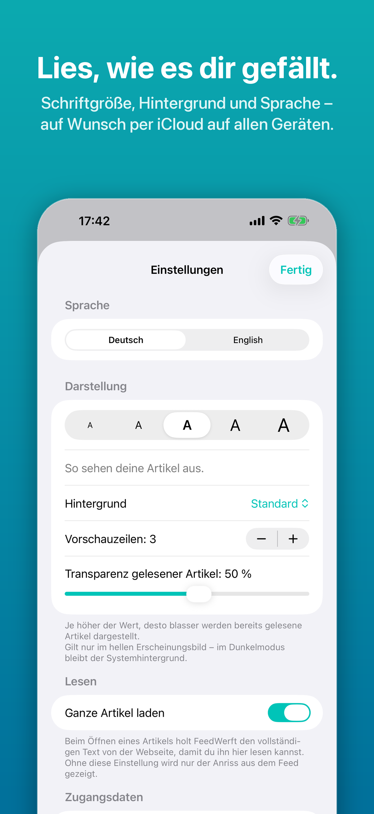 FeedWerft Einstellungen